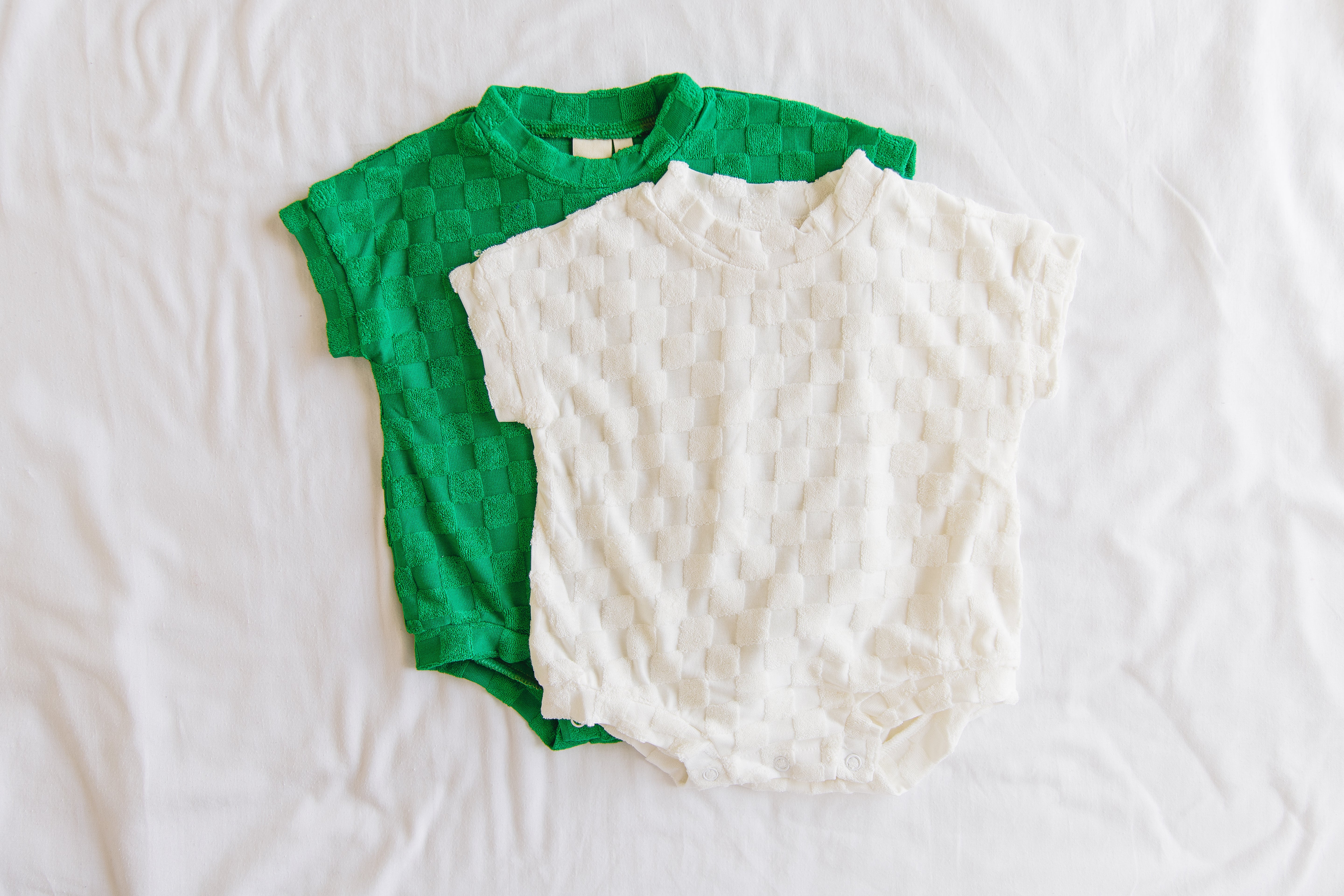 Terry Romper - Cream Chequerboard