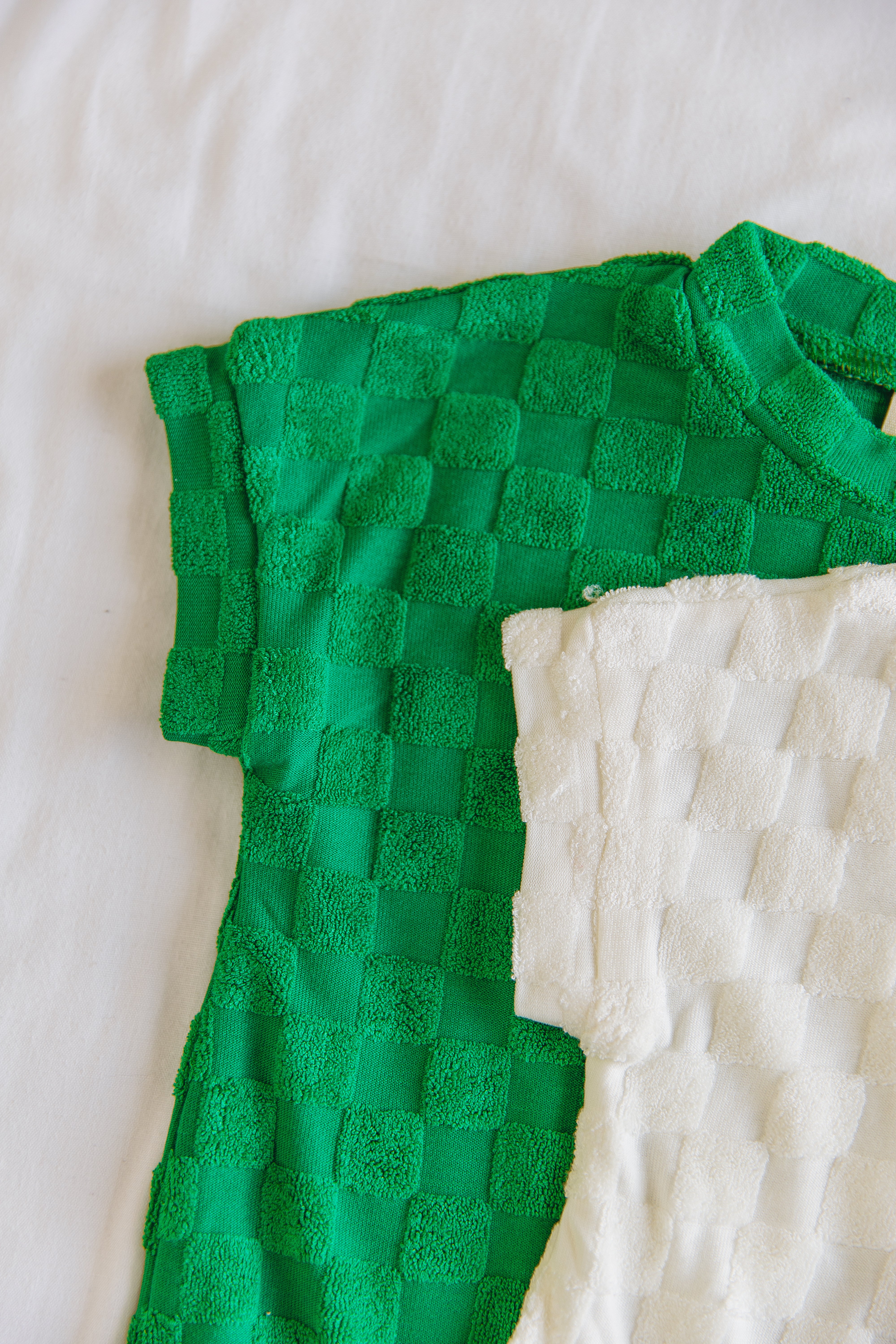 Terry Romper - Cream Chequerboard