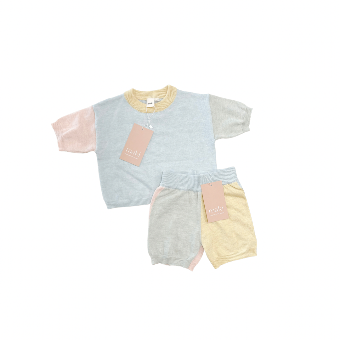 Knit Shorts - Pale Pastel Colourblock